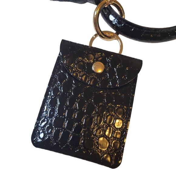 Black Wristlet Keychain Small Wallet Tassel - Picture 2 of 6